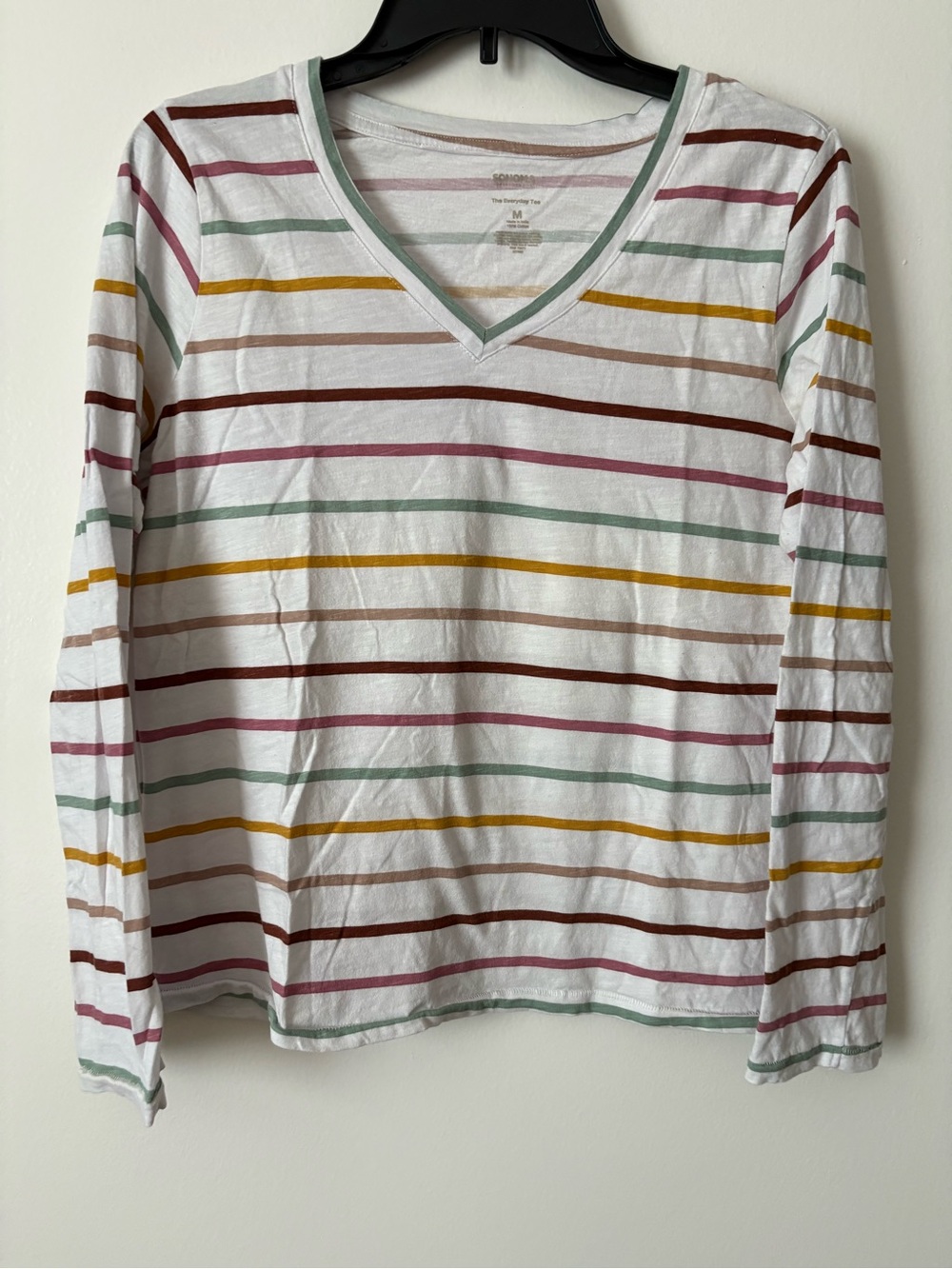 Sonoma White V-Neck Long Sleeve Stripe Tee - Multicolor Stripes